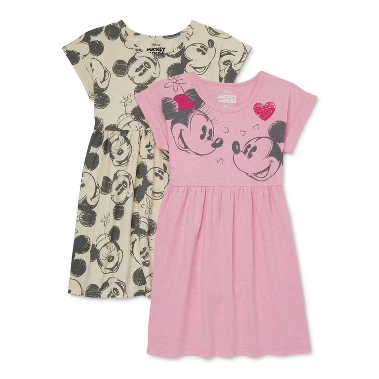 Mickey and Minnie Mouse Girls’ Play Dress with Short Sleeves, 2-Pack, Sizes 4-16 | Walmart (US)