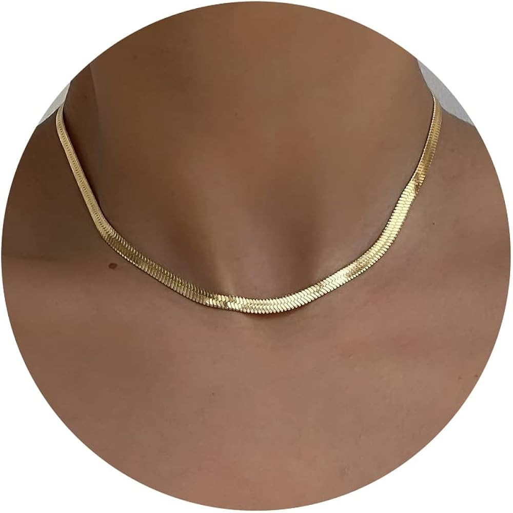 Tewiky Herringbone Necklace for Women Dainty 14k Gold Snake Chain Necklace Layered Gold Herringbo... | Amazon (US)