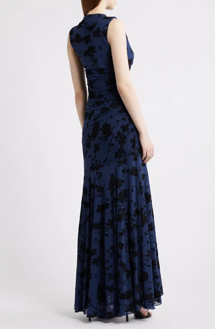 Cosmos Floral Print Ruched Mesh Maxi Dress | Nordstrom