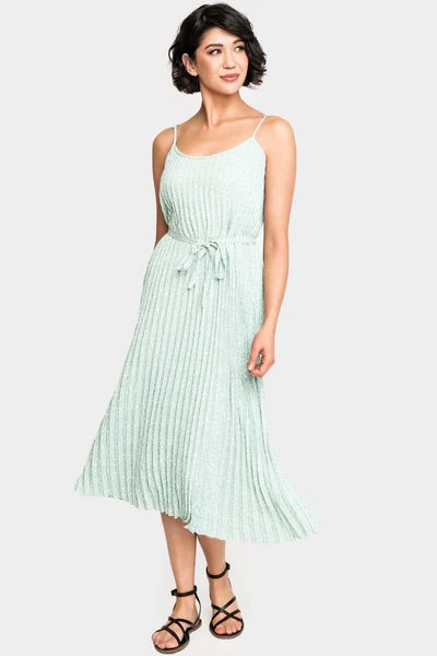 Adjustable Strap Pleated Midi Dress with Belt | Gibson