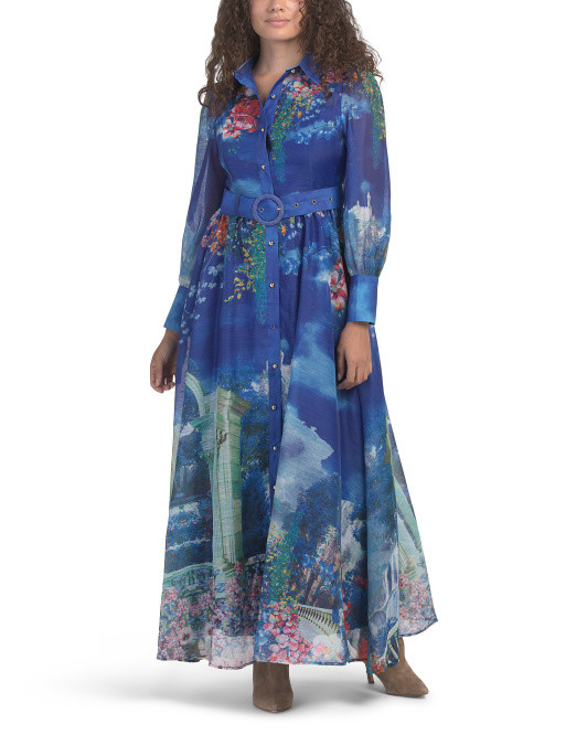Long Sleeve Garden Print Collared Maxi Dress | TJ Maxx