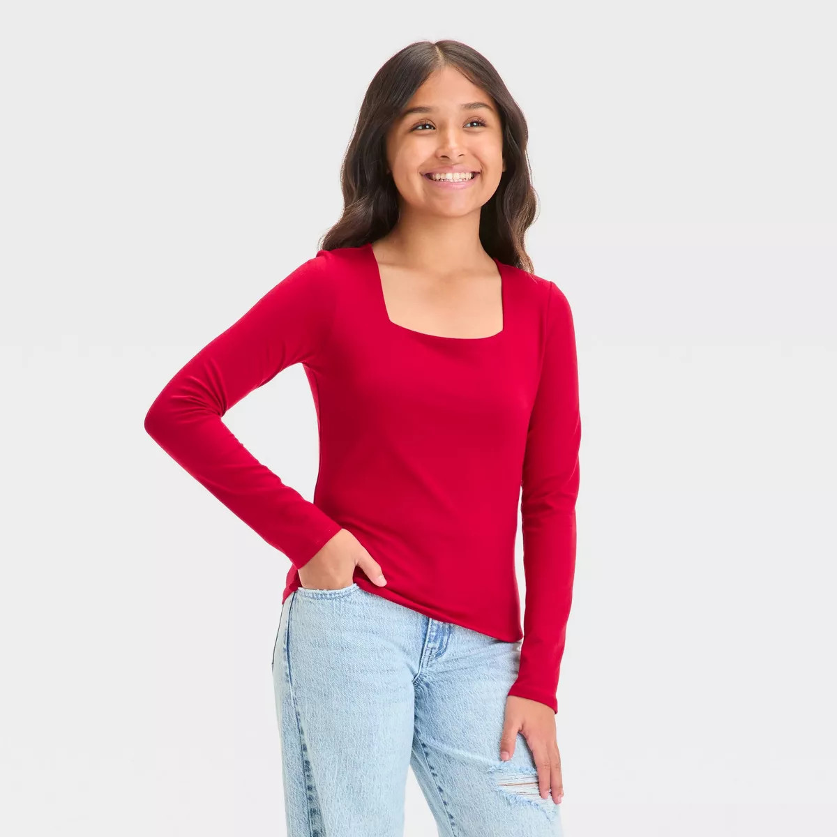 Girls' Long Sleeve Square Neck Top - art class™ | Target