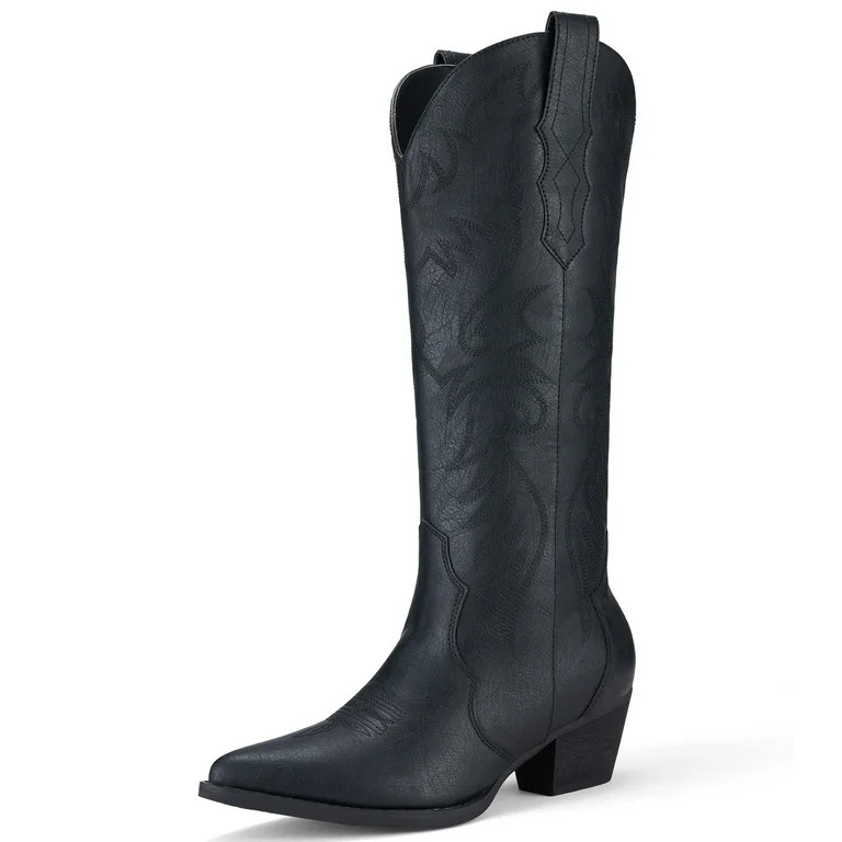 Cowboy Boots For Women Embroidered Cowgirl Boots Knee-High Western Boots with Chunky Heel ... | Walmart (US)