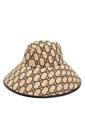 GG-embroidered snakeskin-trim raffia hat | Matches (UK)