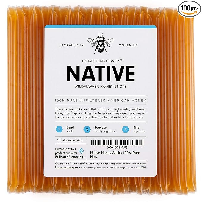Homestead Honey Native Sticks 100 Count - Pure Wildflower - Individual Packets - Unfiltered Snack... | Amazon (US)