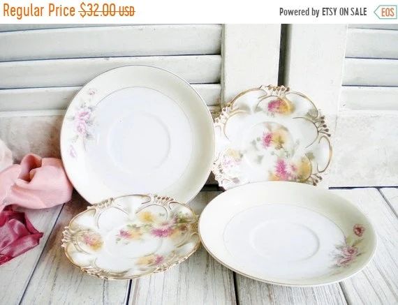 Sale Shabby Rose Mismatched China Plate Saucer Set of 4 Vintage Wedding Cake Plates/ CupCake Plat... | Etsy (US)