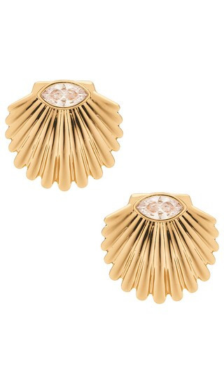 Ettika Sea Life Crystal Shell Earrings in Metallic Gold. | Revolve Clothing (Global)