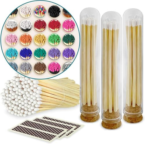 Decorative Matches in Mini Match Cloche Glass Jar Set | 4" Long Matches (100 Match Sticks in Color of Your Choice) + 3 Cork Top Dome Glass Holders + Striker Stickers | by Thankful Greetings, USA | Amazon (US)