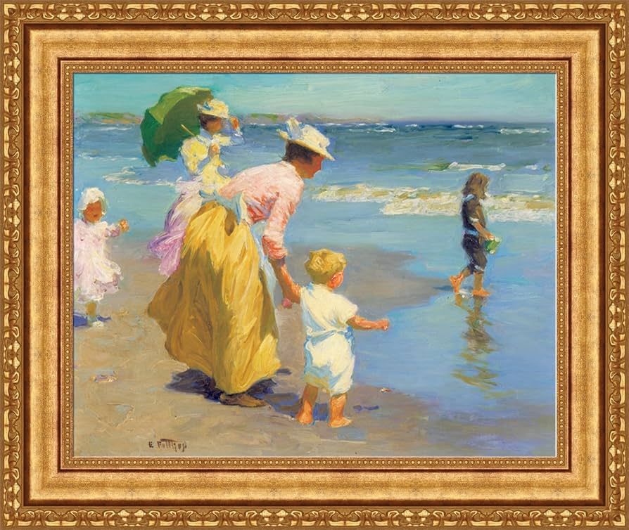 Forever Art Gallery Edward Henry Potthast at The Beach Framed Canvas Giclee Print - Finished Size (W | Amazon (US)