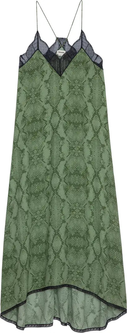Risty Python Print Lace Trim High-Low Slipdress | Nordstrom