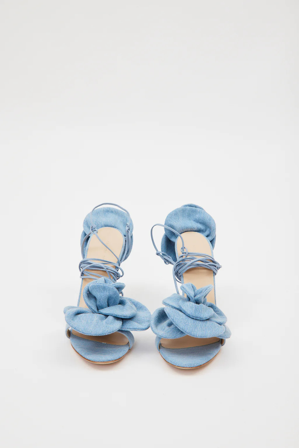 Double Flower Blue Denim Heel Sandals | Desordre (AU)
