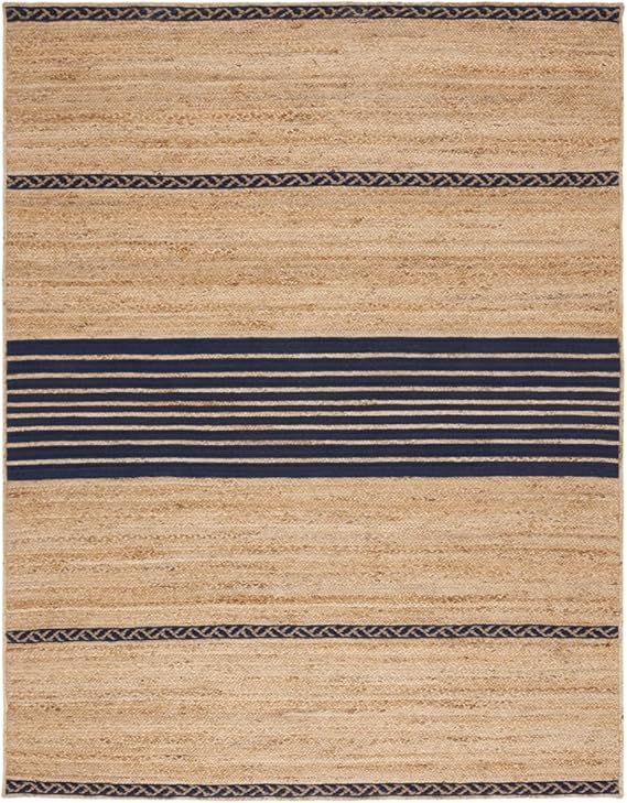 Safavieh Natural Fiber Collection Area Rug - 8' x 10', Natural & Navy, Handmade Stripe Boho Farmh... | Amazon (US)
