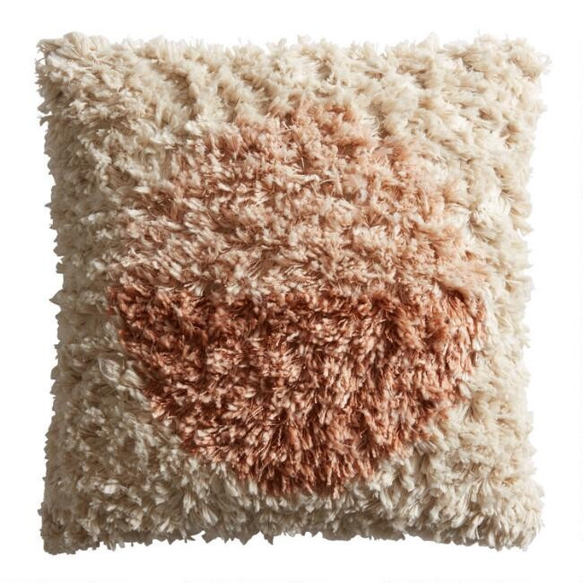Ivory and Dusty Pink Shaggy Throw Pillow | World Market