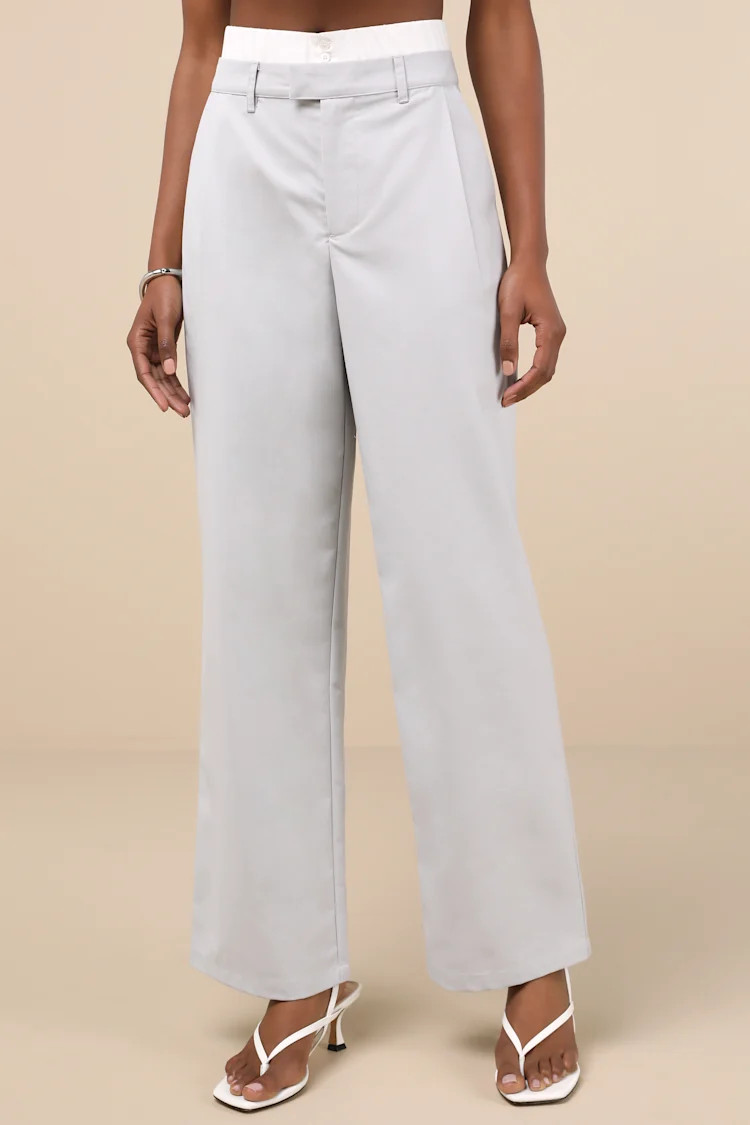 Confident Personality Light Grey Double-Waisted High-Rise Pants | Lulus