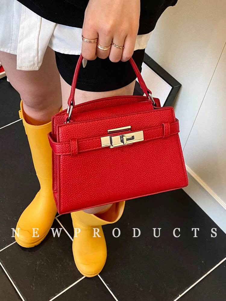 Low Tea New Summer Litchi Texture Women's Handbag, Fashion Adjustable Shoulder Strap Crossbody Bag, Minimalist Solid Color High-End Metal Decor One Shoulder Commuter Bag | SHEIN