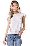 Sugarlips Women's Short Sleeve Ruffle Lace Trim Blouse, White, Small | Amazon (US)