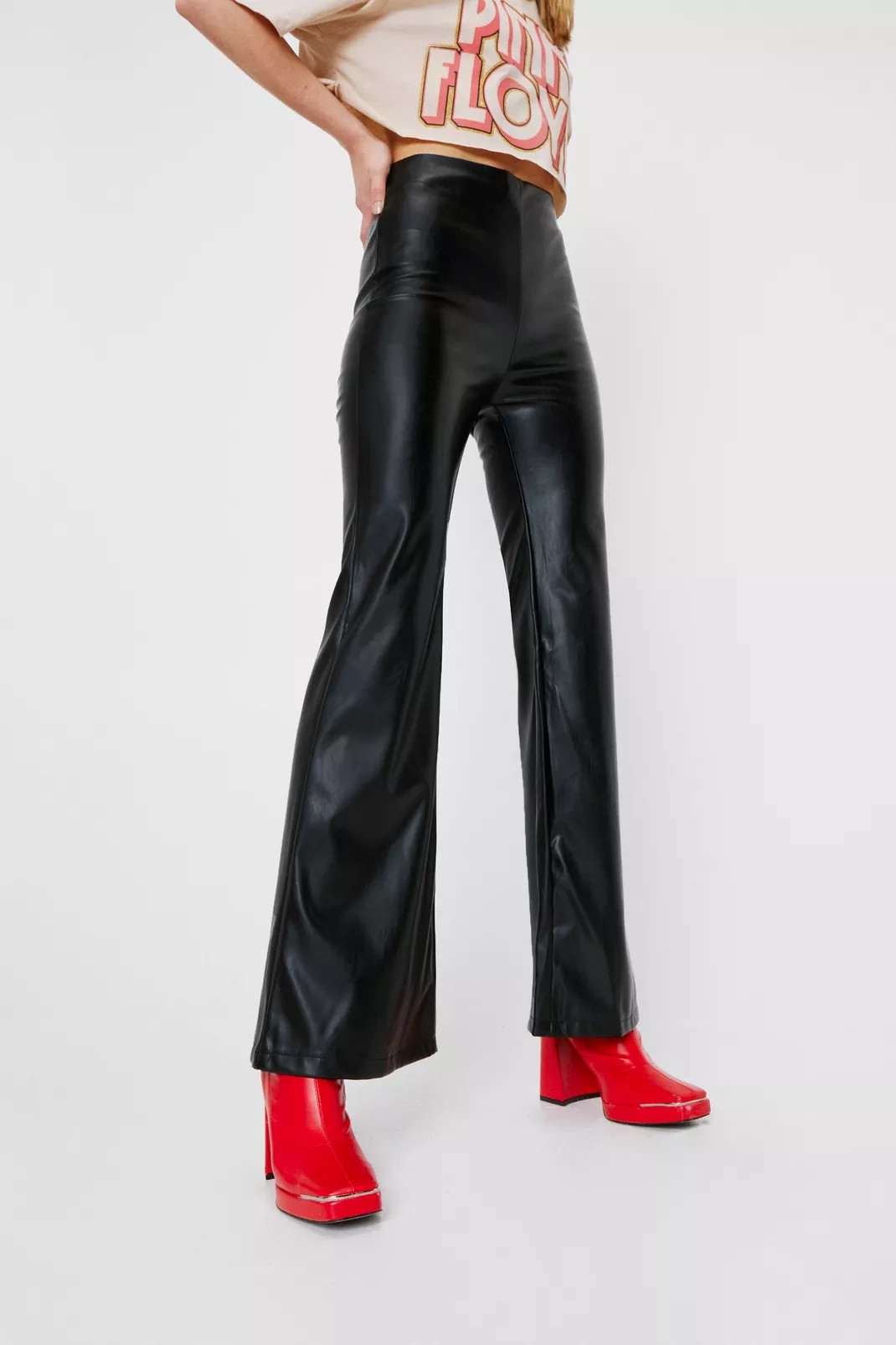 Faux Leather High Waisted Flare Pants | Nasty Gal (US)