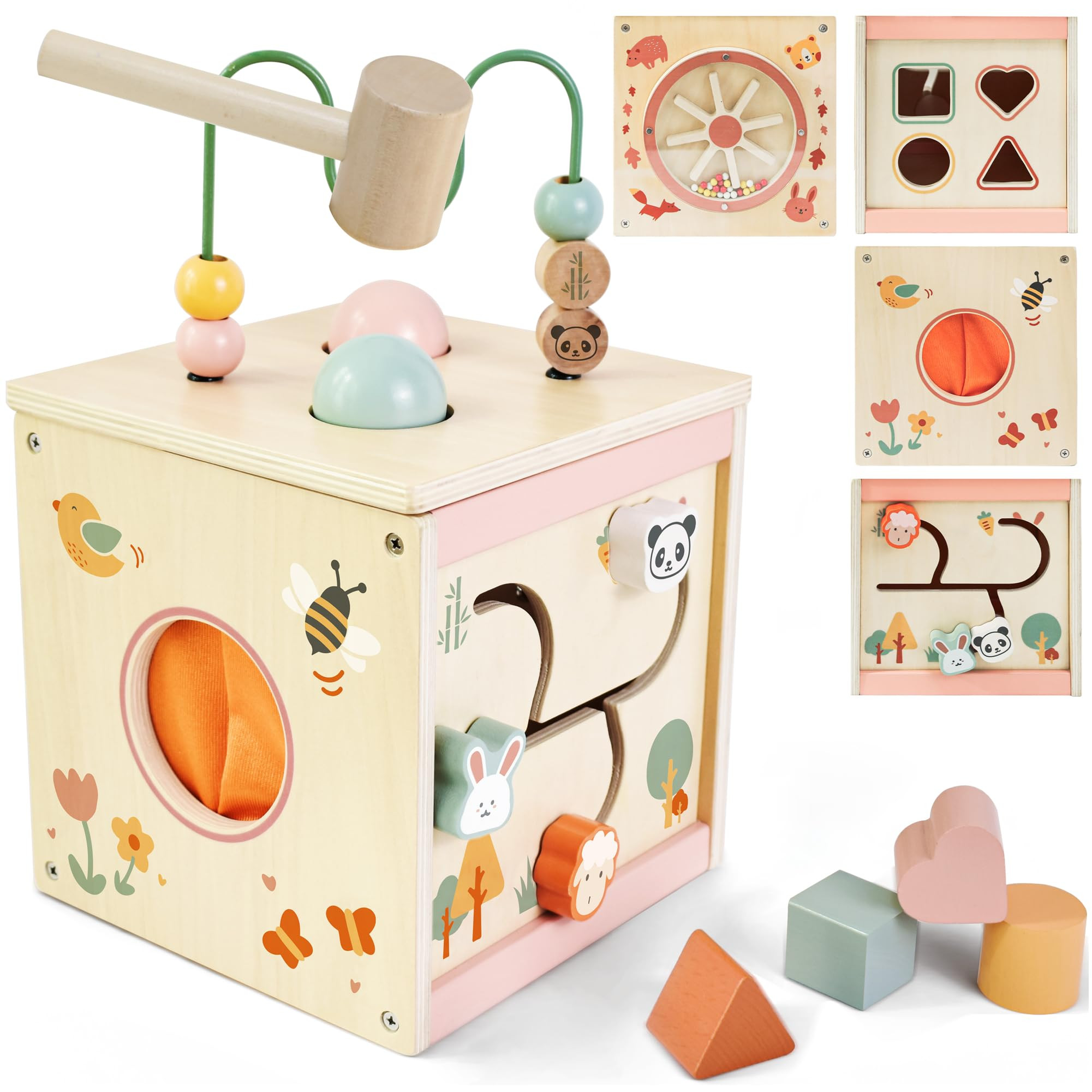 Wooden Activity Cube for 1 Year Old | 7-in-1,Montessori Baby Toys,Educational Toy for Toddlers, F... | Amazon (US)