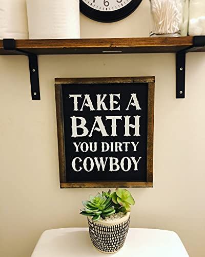Tamengi Take A Bath You Dirty Cowboy Farmhouse Framed Rustic Wood Bathroom Sign Home Decor(91H-wo... | Amazon (US)