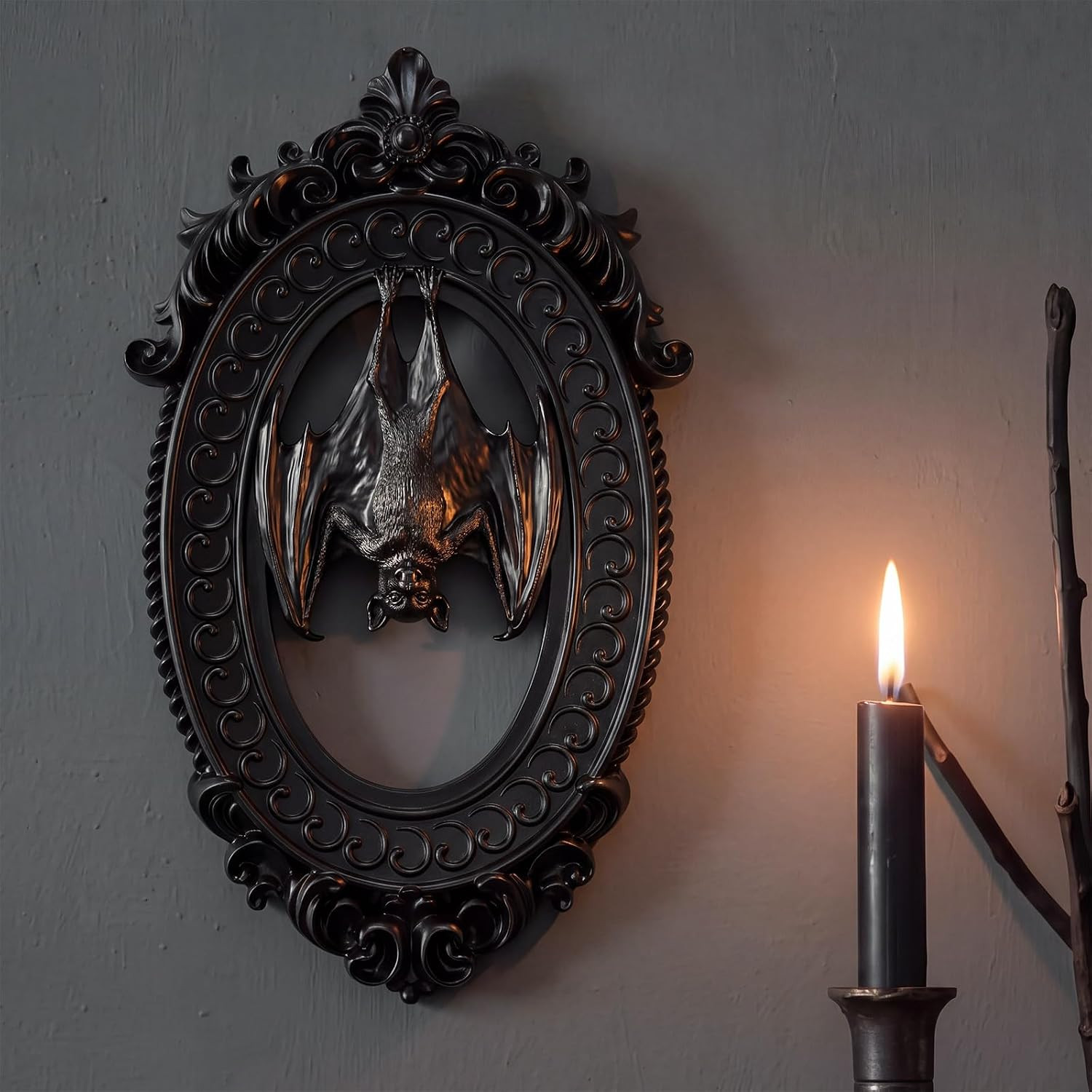 Amyhill Bat Gothic Ornate Frame Wall Decor, 3D Bat Resin Oval Art | Amazon (US)