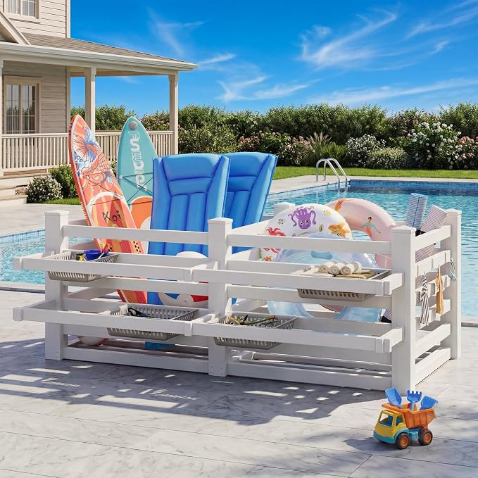 EROMMY 64" W x 92" L x 38" H Extra Large Pool Storage Organizer with 6 Movable Hooks, Waterproof ... | Amazon (US)