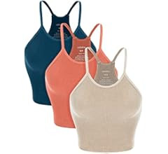 ODODOS Women's Crop 3-Pack Washed Seamless Rib-Knit Camisole Crop Tank Top | Amazon (US)