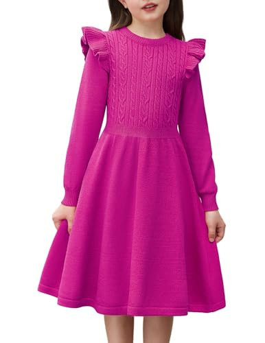 Arshiner Pink Dress Girls Sweater Fall Winter Cable Knit Pullover Midi Casual Outfits Size 10-12 | Amazon (US)