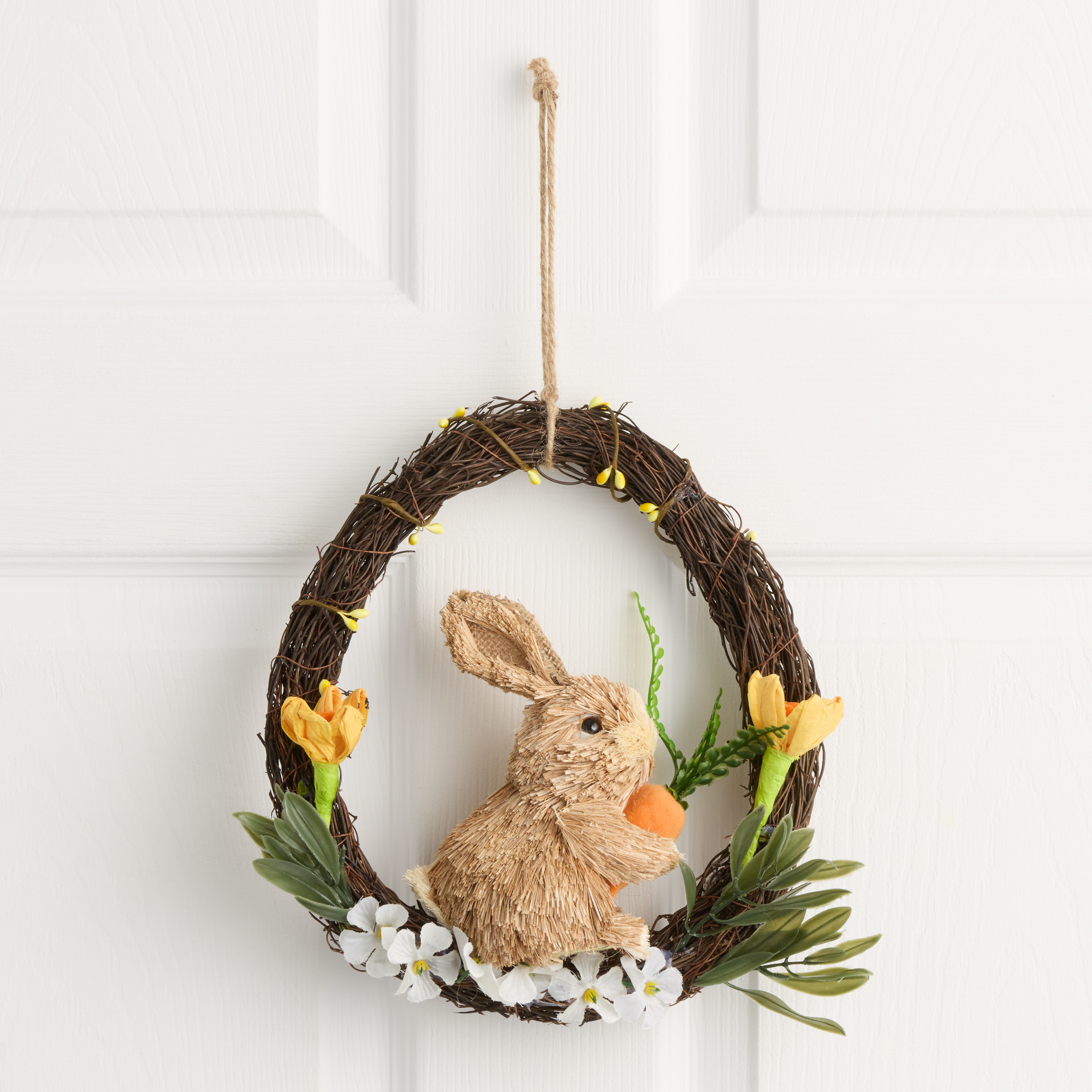 Faux Floral and Natural Fiber Bunny Egg Shaped Twig Wreath | World Market