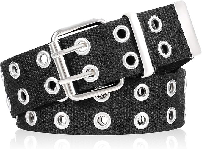 XZQTIVE Double Grommet Canvas Web Belt for Women Men Punk Nylon Belt Jeans 2 Hole Belts Halloween | Amazon (US)