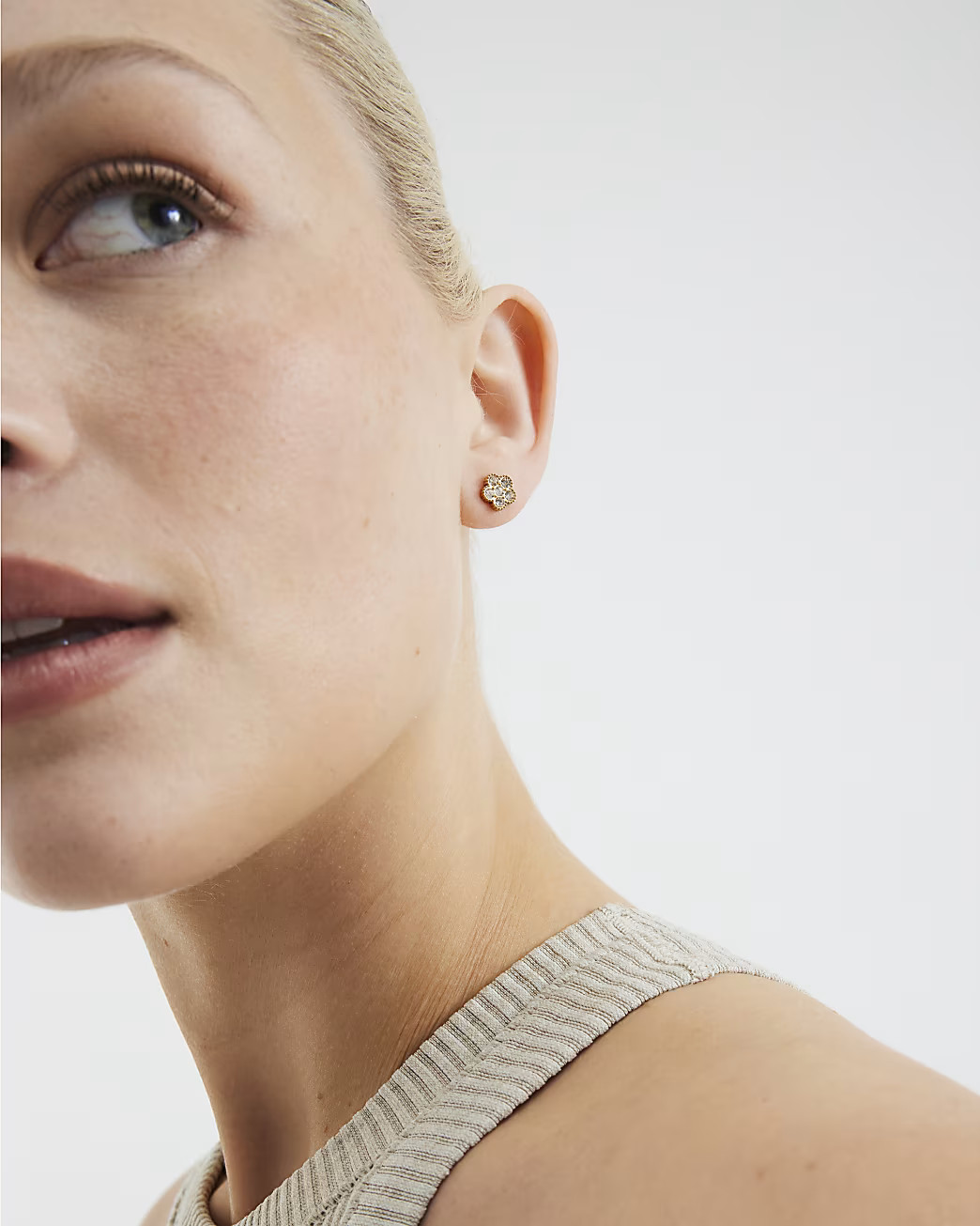 Gold Diamante Flower Stud Earrings | River Island UK & IE