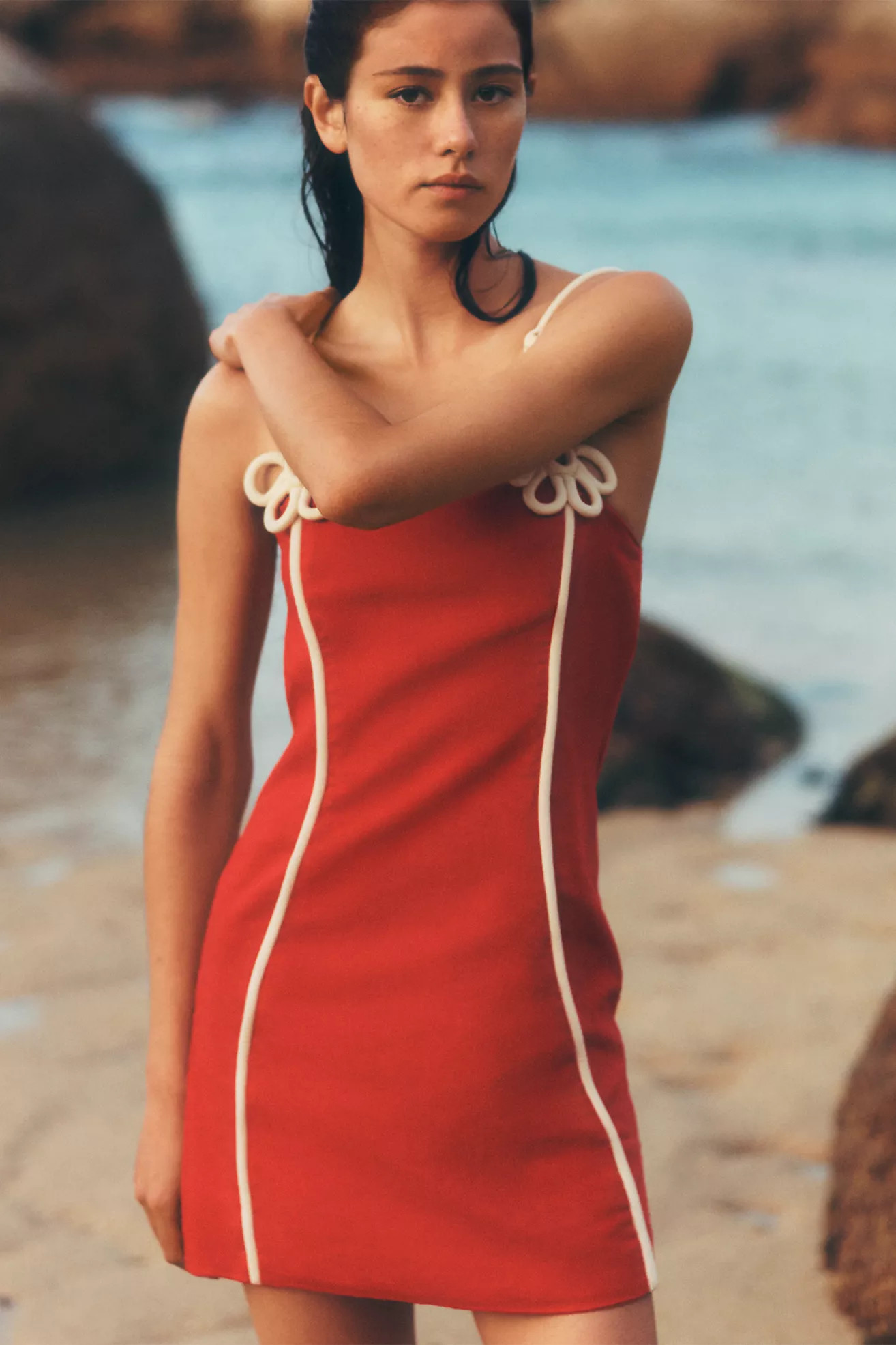 Farm Rio Piped Linen Blend Mini Dress | Anthropologie (US)