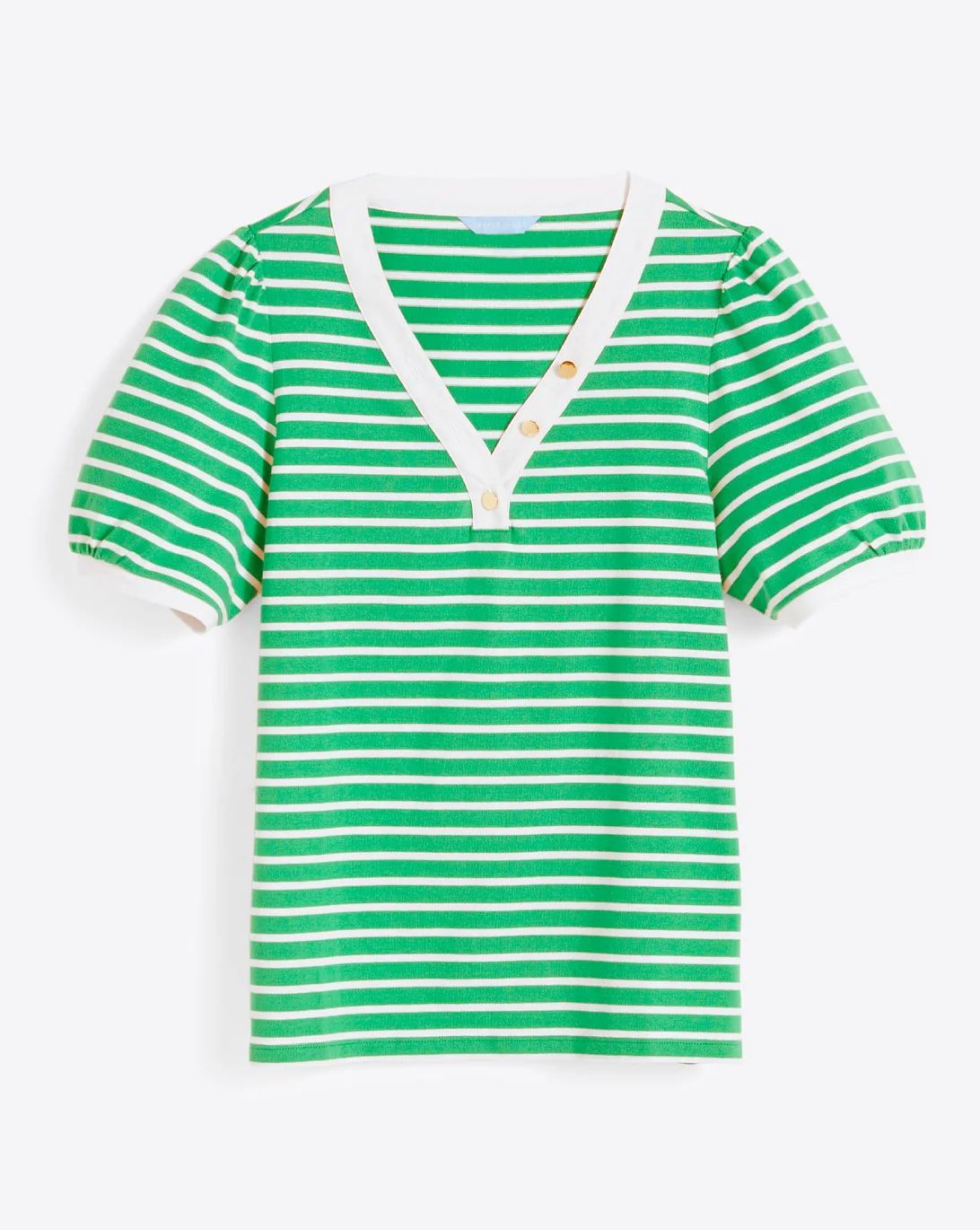 Puff Sleeve T-Shirt in Green Nautical Stripe | Draper James (US)