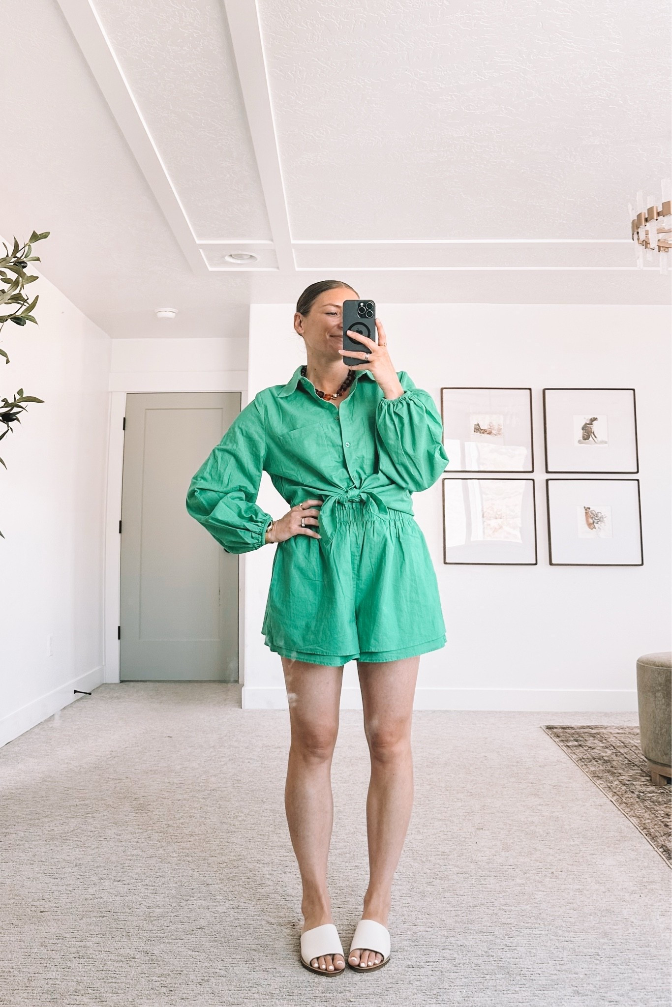 Summer Outfit - The green set that makes getting dressed feel like the easiest decision you made all day. Bright, comfortable, and so easy to style. Just add white slides and walk out the door. Everything is linked, tap to shop.

#LTKgrwm #LTKootd #LTKmomlife