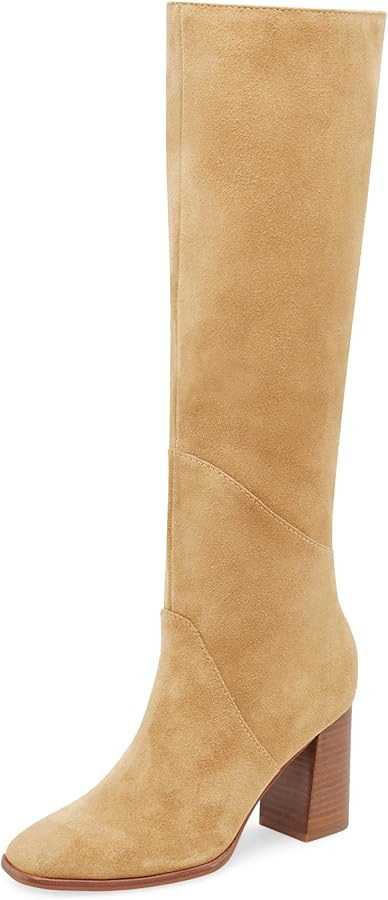 Coutgo Womens Knee High Boots Square Toe Chunky Block Heel Side Zipper Faux Suede Long Boots Fall... | Amazon (US)