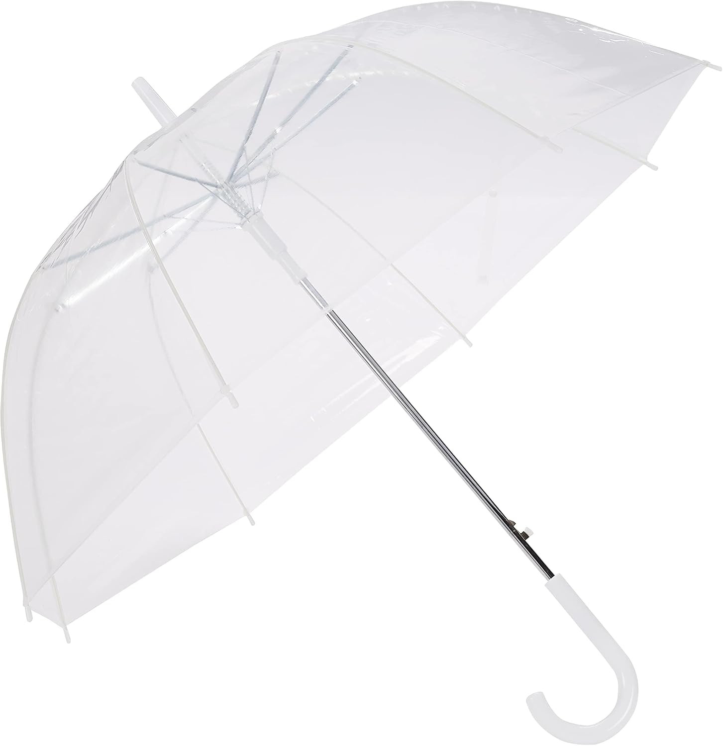 Amazon Basics Clear Umbrella for Rain, Round Bubble Umbrella for Wedding, With Wide Coverage (35" Canopy Diameter), Auto Open, Strong Fiberglass Frame, Steel Shaft, Spoke Protectors for Safety | Amazon (US)