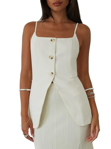 Yousify Summer Sleeveless Blazer Vest for Women Dressy Suit Vest Spaghetti Strap Tank Tops Busine... | Amazon (US)