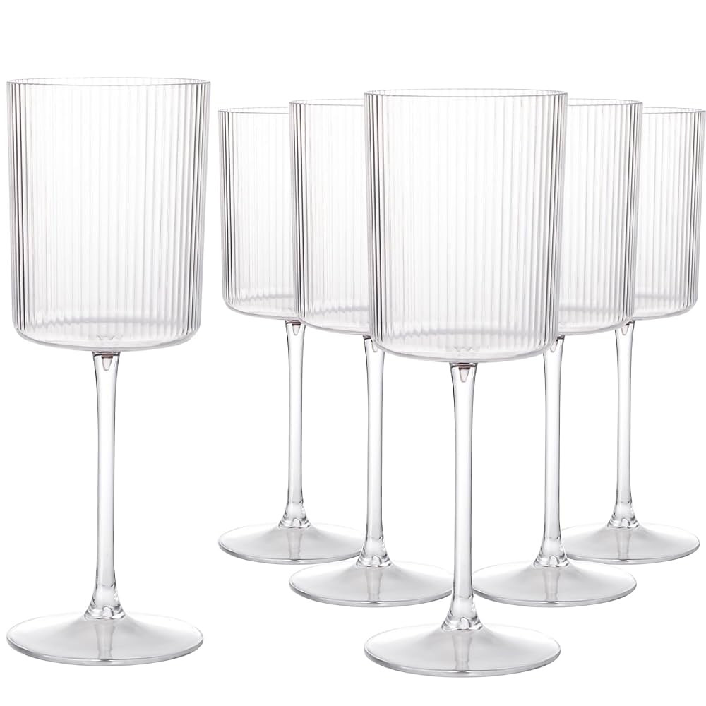 Ciaell 12 PCS Plastic Ribbed Wine Glasses - 10 OZ Plastic Square Wine Glasses with Stem - Disposa... | Amazon (US)