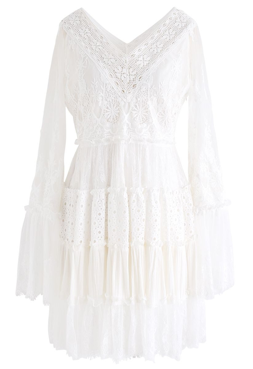 Delicate Full Lace Bell Sleeves Mini Dress | Chicwish