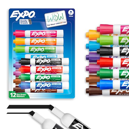 EXPO Dry Erase Markers, Low Odor Ink, Assorted Colors, Chisel Tip, 12 Count - Easily Erases, Vibrant Ink, Ideal for Classroom, Back to School Supplies, Teachers, Office, Whiteboard & Home | Amazon (US)