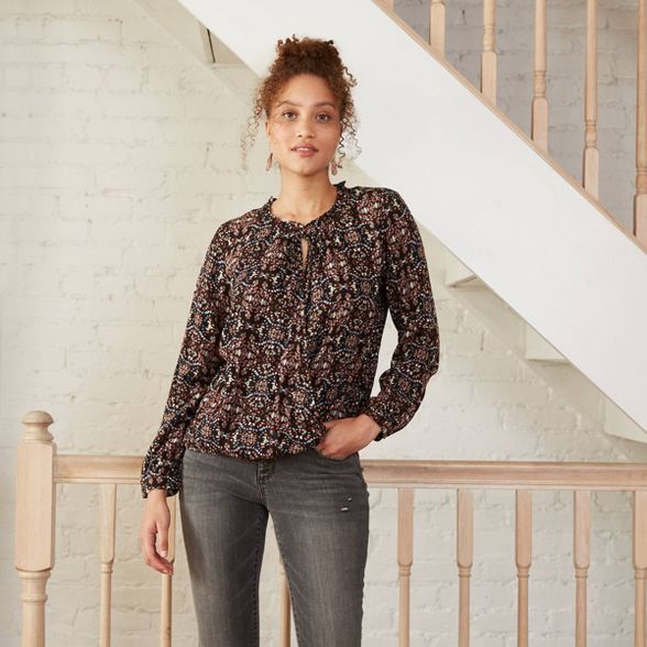 Women's Printed Long Sleeve Top - Knox Rose™ Black | Target