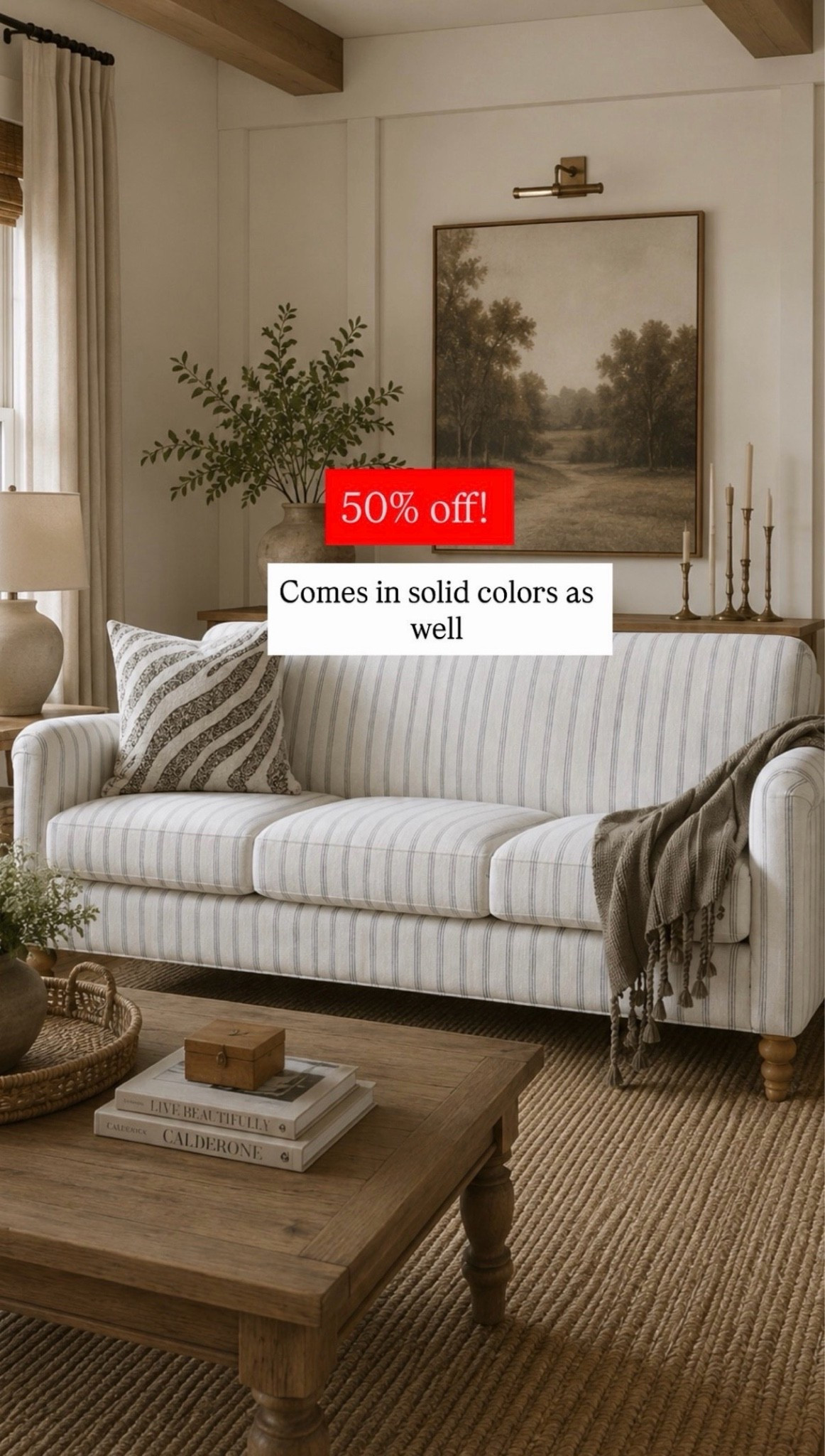 Love this striped sofa and how affordable it is. It comes in solid colors as well. I also linked a similar table lamp and coffee table.

#LTKHome #LTKSaleAlert
