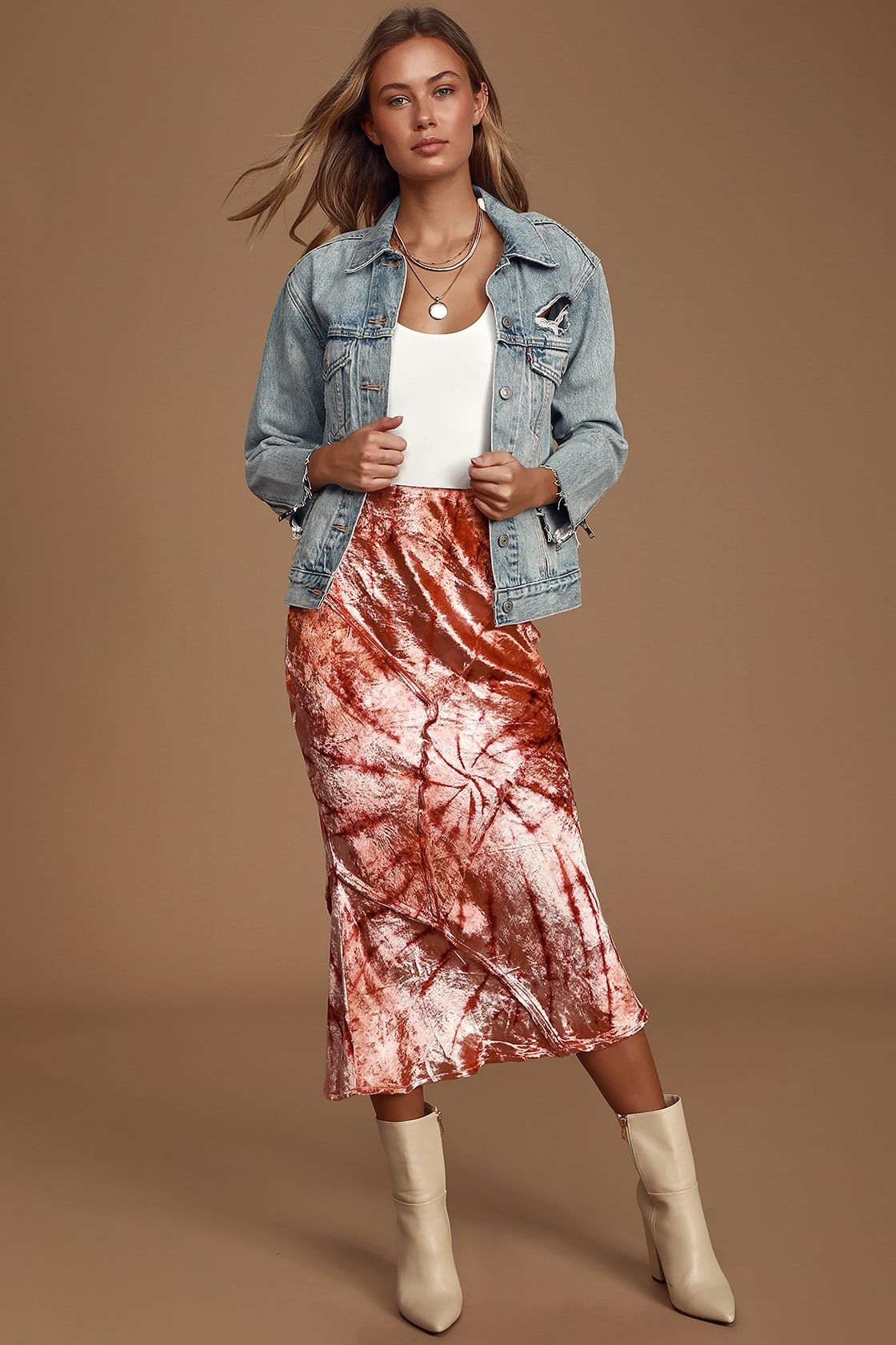 Serious Swagger Pink Tie-Dye Velvet Midi Skirt | Lulus
