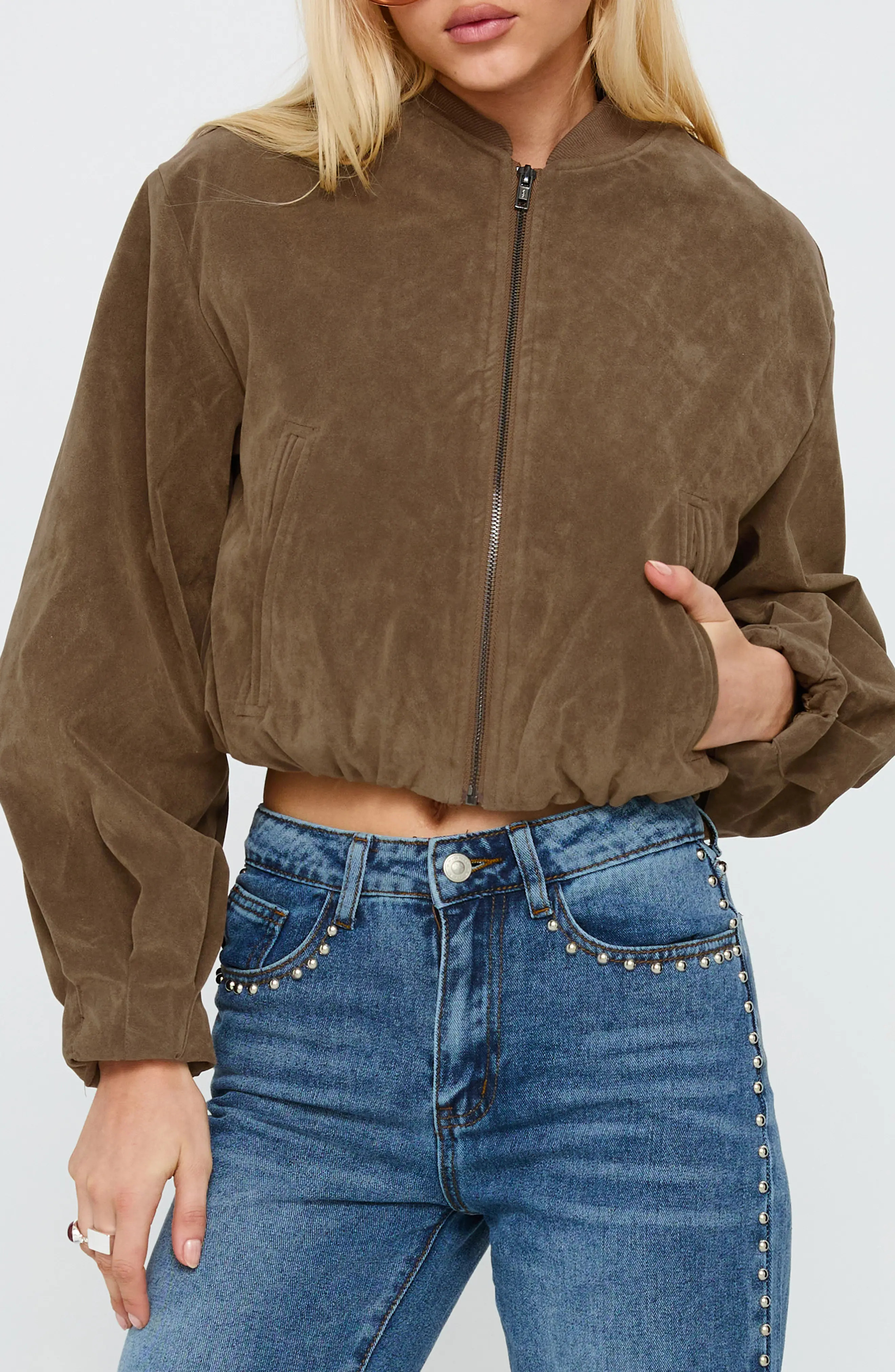 Princess Polly Jessalyn Faux Sude Jacket in Brown at Nordstrom, Size 8 | Nordstrom