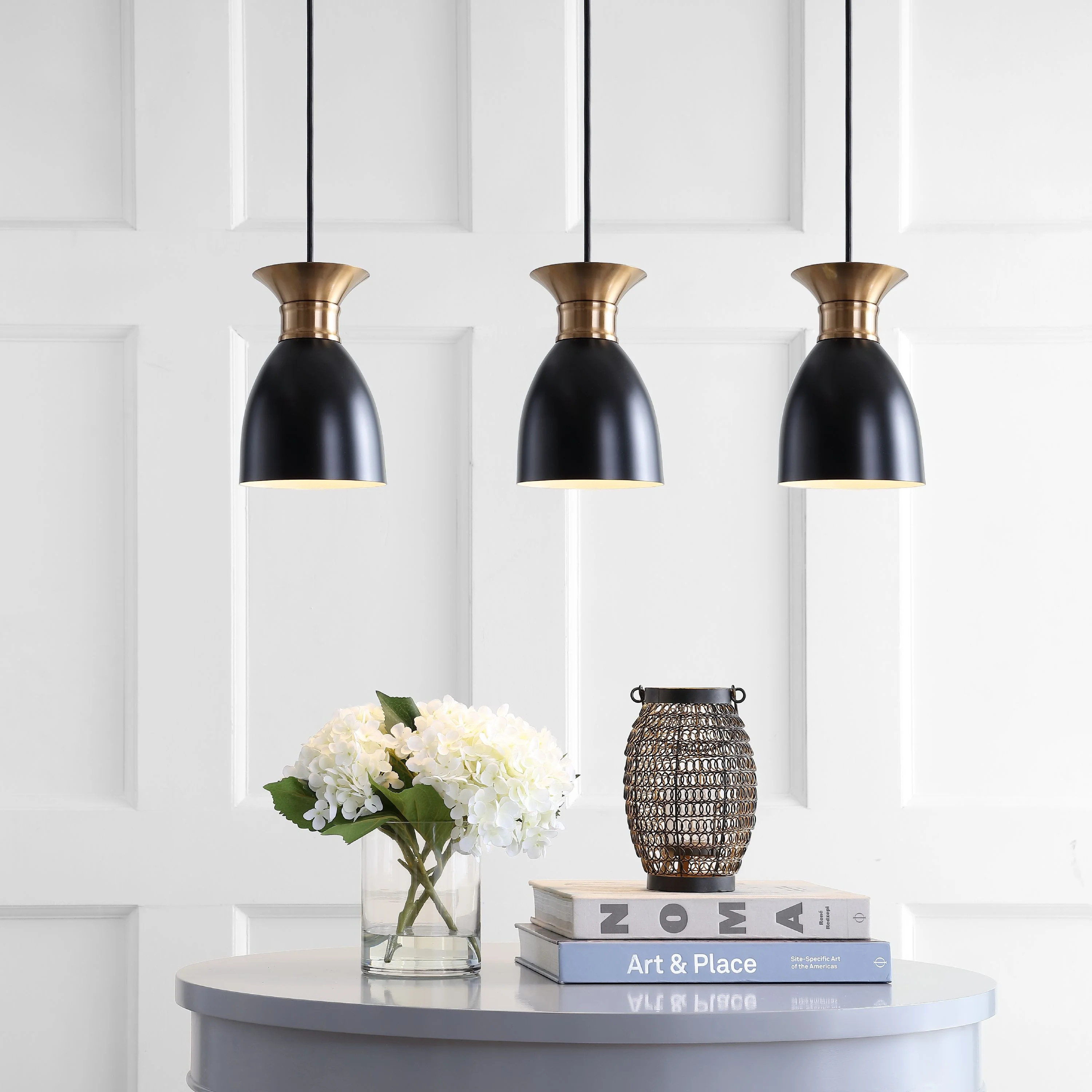 Edison 5.75" Linear 3-Light Metal LED Pendant, Black/Brass Gold by JONATHAN Y - Walmart.com | Walmart (US)