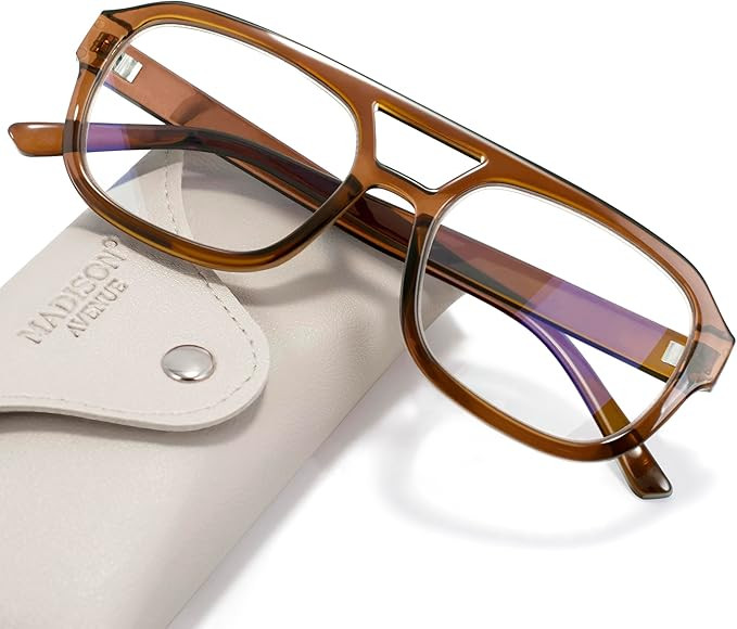Madison Avenue Retro Aviator Blue Light Blocking Glasses for Women Men with Case, Trendy Rectangl... | Amazon (US)