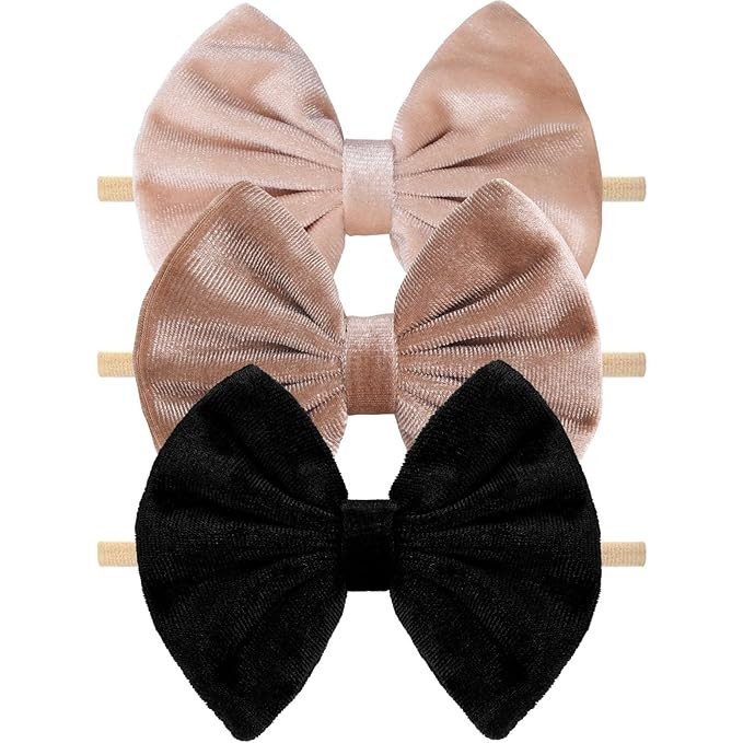 NCMAMA Velvet Baby Girls Headbands, Black Newborns Bows Elastic Nylon Hairbands for Infants Toddl... | Amazon (US)