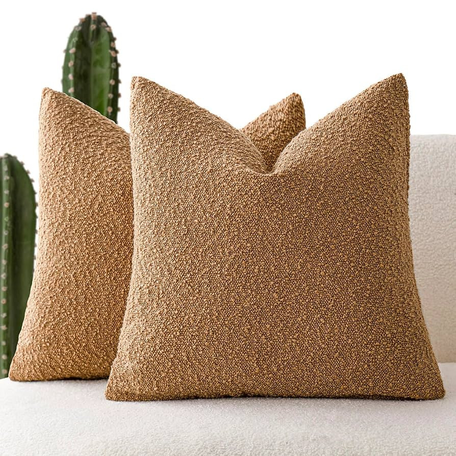 Foindtower Pack of 2, Decorative Textured Boucle Throw Pillow Covers Accent Solid Pillow Cases Co... | Amazon (US)
