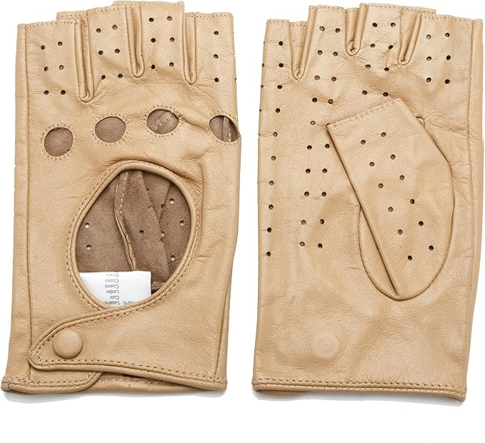 Women Classic Fingerless Nappa Leather Driving Gloves Lambskin Fitness Outdoor Unlined Gloves | Amazon (US)