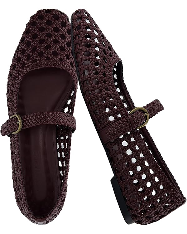 CUSHIONAIRE Weston Women’s Hand Woven Dressy Ballet Flats – Faux Leather Mary Jane with Adjus... | Amazon (US)