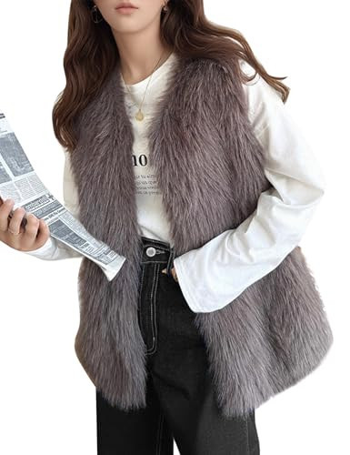 Flygo Faux Fur Vest Women Sleeveless Faux Fur Jacket Furry Open Front Cardigan Top Fluffy Winter Vest Outerwear(Taupe-XL) | Amazon (US)